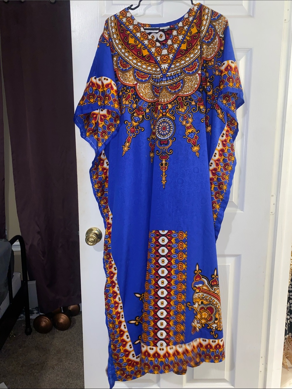 Royal Blue Dashiki-Style Maxi Dress